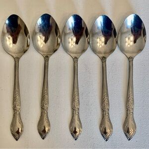 5 Piece Utica Thailand Stainless Steel Spoons Teaspoons 6.75" Glossy Scrolls Set